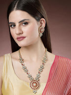 NVR Women's Red & Gold Kundan Studded Handcrafted Jewellery Set | Grocsy