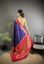 Joban Fashion Navy Blue Banarasi Soft Silk Woven Butti Saree | Grocsy
