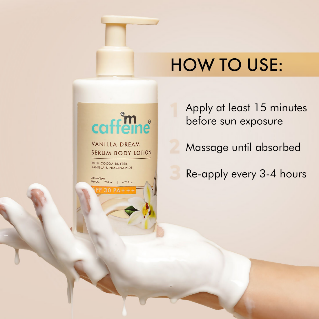 mCaffeine Vanilla Dream Serum Body Lotion SPF 30 PA+++ For 72 hrs Deep Moisturization | Grocsy