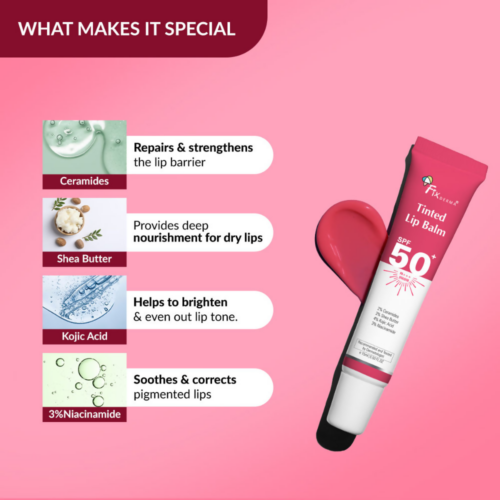 Fixderma 4% Kojic Acid Tinted Lip Balm SPF 50+ | Grocsy