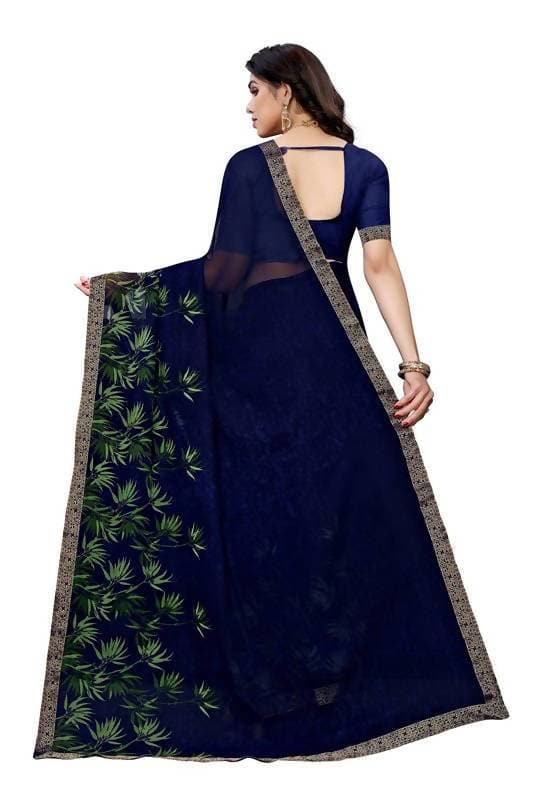 Vamika Navy Georgette Lace Work Saree (Prachi Navy) | Grocsy