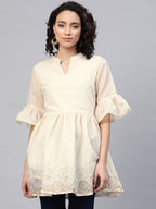 Ahalyaa Women Cream-Coloured Chanderi Ethnic Print Tunic | Grocsy