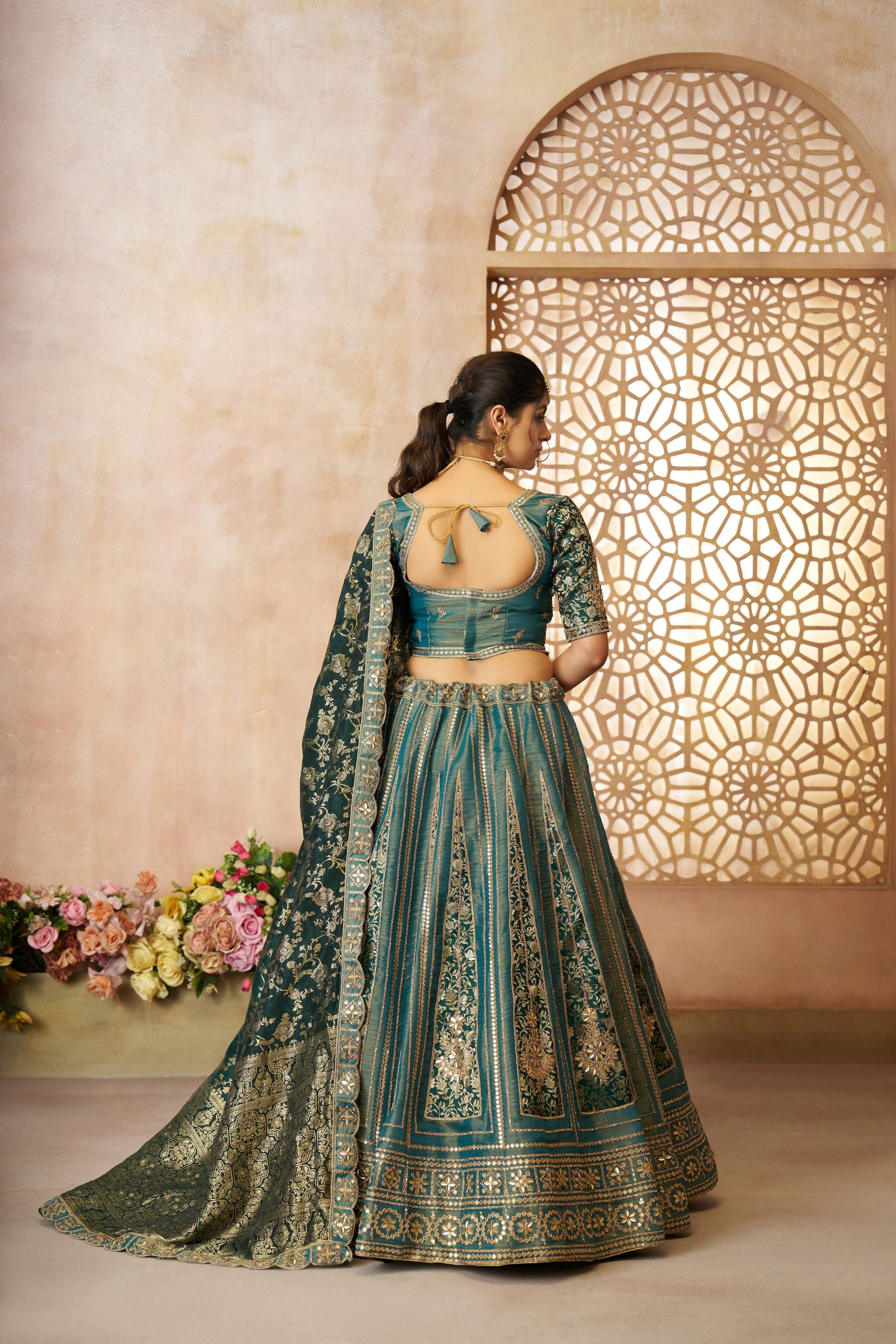 Kesar Fab Green Net Hand_Woven Lehenga | Grocsy