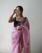 Vamsee Dillagi Light Pink Organza Saree | Grocsy