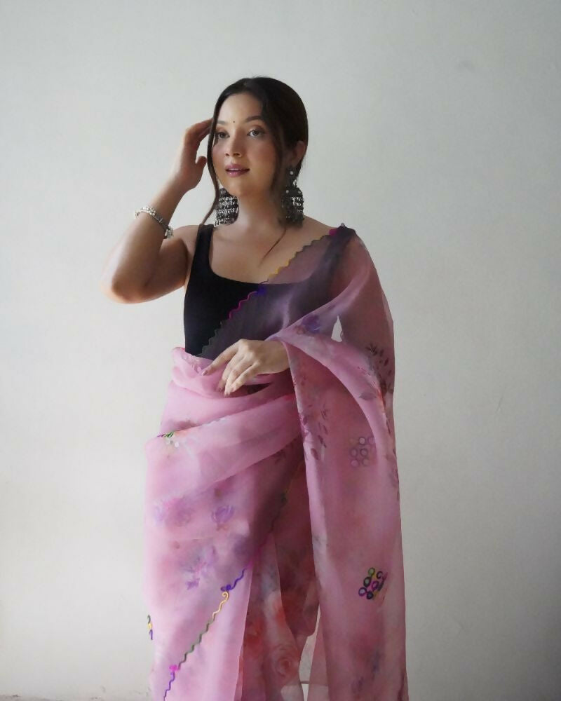 Vamsee Dillagi Light Pink Organza Saree | Grocsy