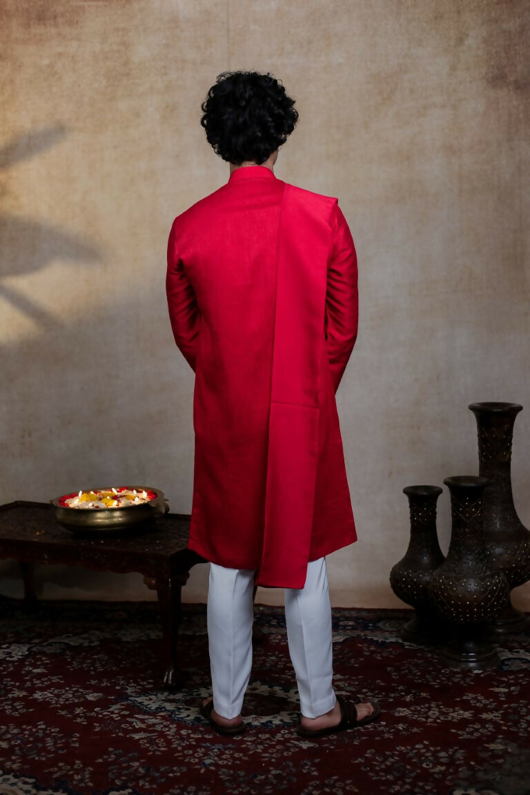 Falling Raw Silk Red Kumkuma Kurta Set By Hilo Design | Grocsy