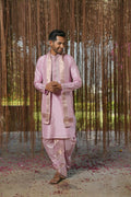 Lavender Kanjivaram Machien Embroidered Pattu Set by Hilo Design | Grocsy