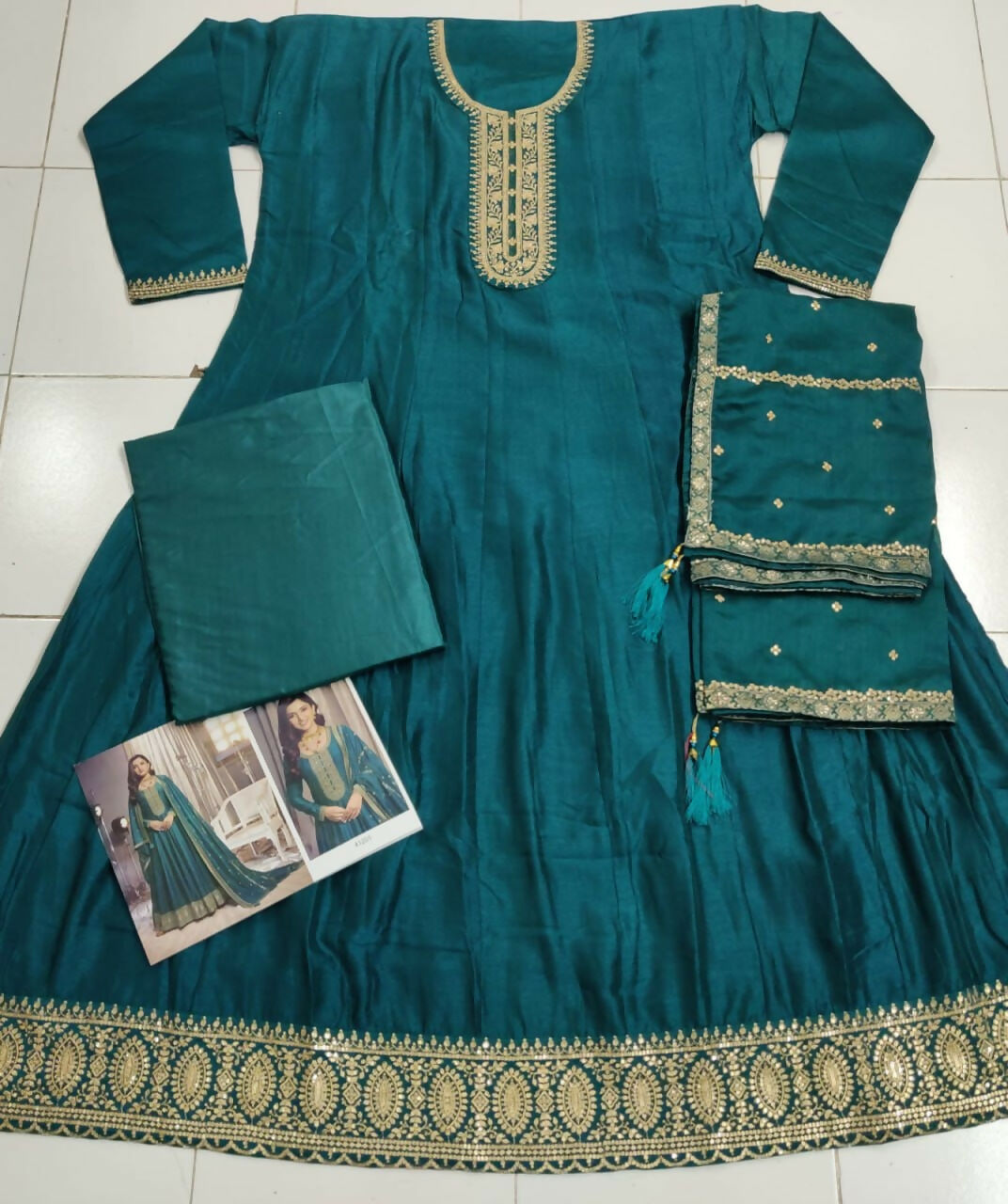 Vastranavya Nidhi Shah Teal Art Silk Embroidered Anarkali Suit | Grocsy