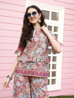 Red Rayon Floral Printed Top with Matching Bottom - Eesha | Grocsy