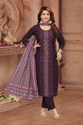 Joban Fashion Wine Soft Silk Resham Embroidery Work Kurta Set | Grocsy