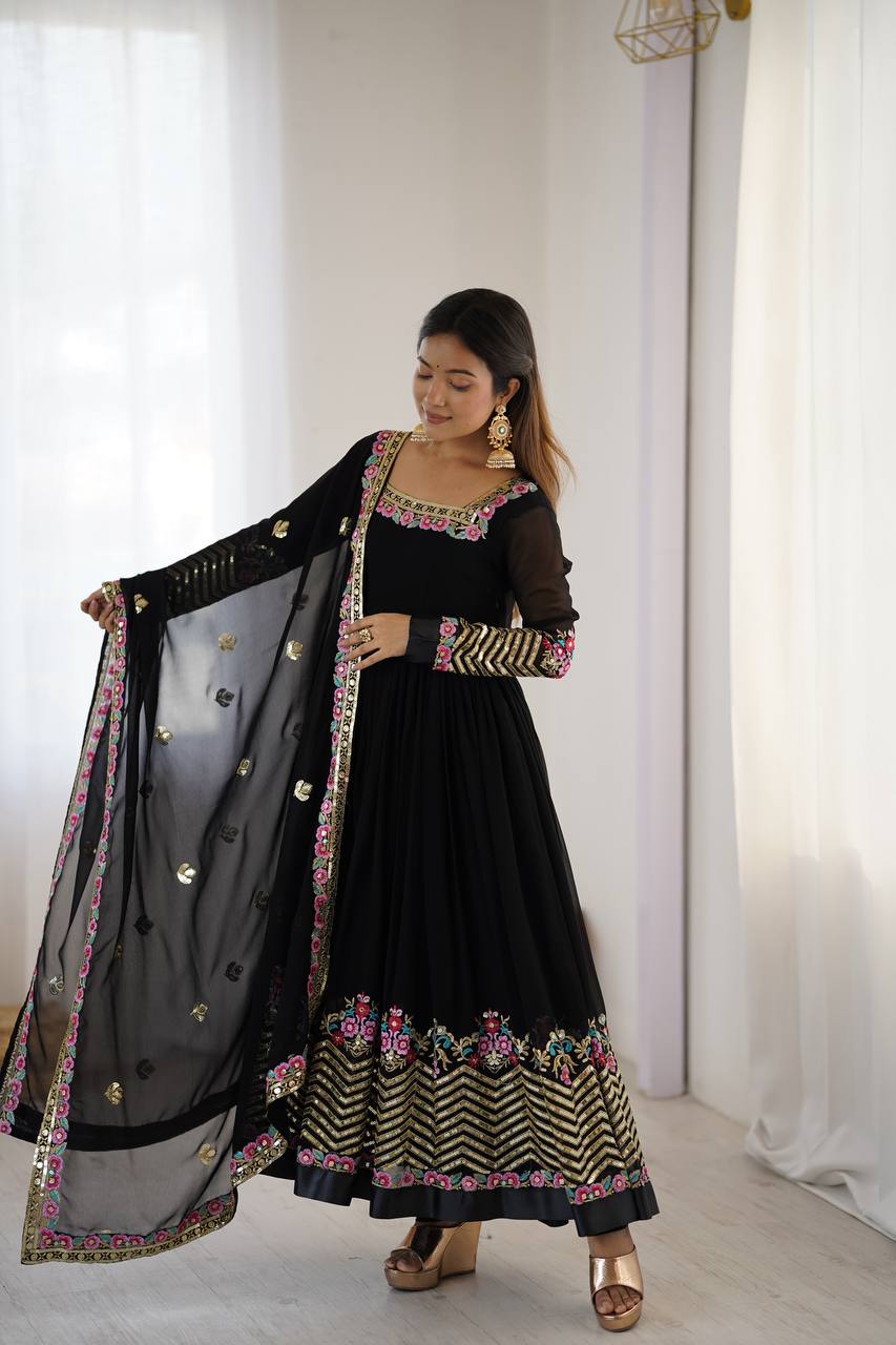 Prazu Fashion Black Georgette Embroidered Sequence Anarkali Suit | Grocsy
