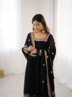 Prazu Fashion Black Georgette Embroidered Sequence Anarkali Suit | Grocsy
