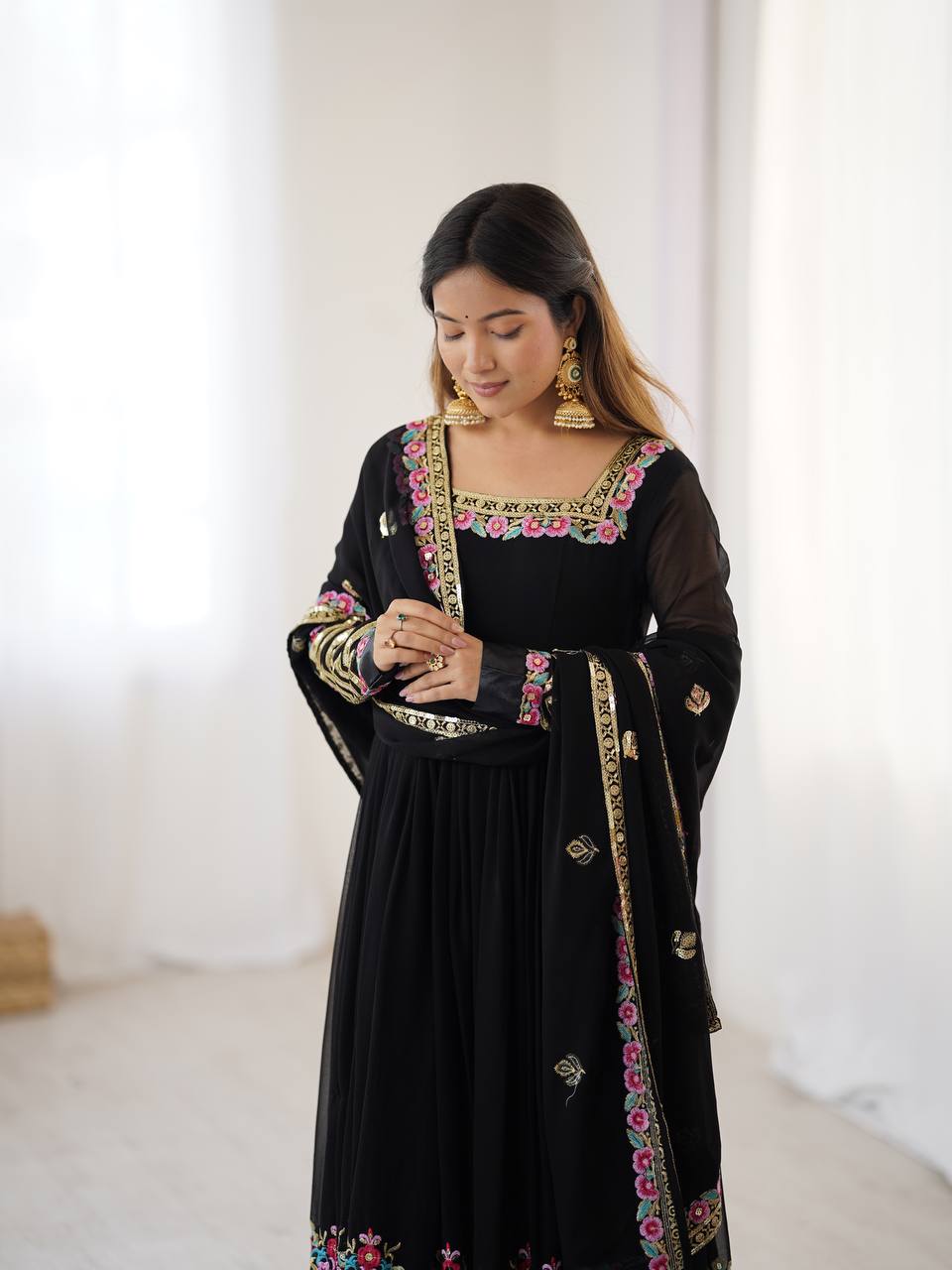 Prazu Fashion Black Georgette Embroidered Sequence Anarkali Suit | Grocsy