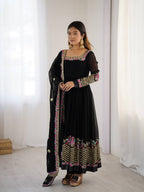 Prazu Fashion Black Georgette Embroidered Sequence Anarkali Suit | Grocsy