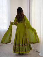 Prazu Fashion Parrot Green Georgette Embroidered Sequence Anarkali Suit | Grocsy