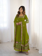 Prazu Fashion Parrot Green Georgette Embroidered Sequence Anarkali Suit | Grocsy