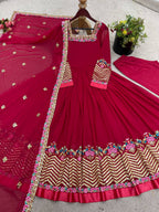Prazu Fashion Rani Pink Georgette Embroidered Sequence Anarkali Suit | Grocsy