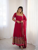 Prazu Fashion Rani Pink Georgette Embroidered Sequence Anarkali Suit | Grocsy