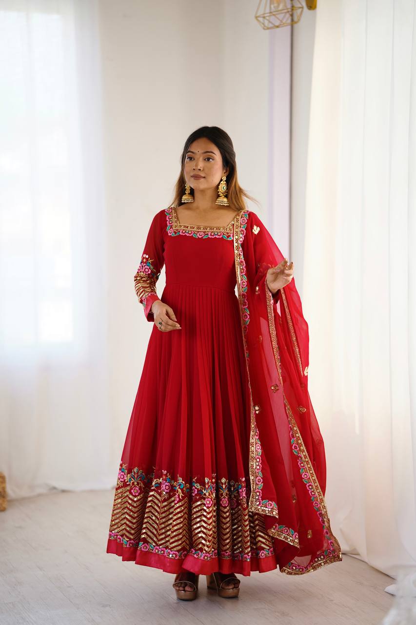 Prazu Fashion Red Georgette Embroidered Sequence Anarkali Suit | Grocsy