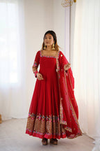 Prazu Fashion Red Georgette Embroidered Sequence Anarkali Suit | Grocsy