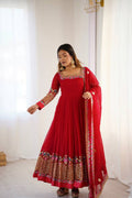 Prazu Fashion Red Georgette Embroidered Sequence Anarkali Suit | Grocsy