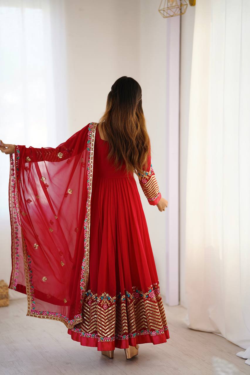 Prazu Fashion Red Georgette Embroidered Sequence Anarkali Suit | Grocsy