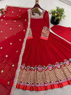 Prazu Fashion Red Georgette Embroidered Sequence Anarkali Suit | Grocsy