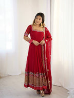 Prazu Fashion Red Georgette Embroidered Sequence Anarkali Suit | Grocsy