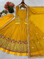 Prazu Fashion Yellow Georgette Embroidered Sequence Anarkali Suit | Grocsy