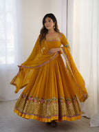 Prazu Fashion Yellow Georgette Embroidered Sequence Anarkali Suit | Grocsy