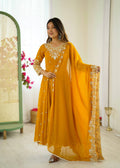 Prazu Fashion Yellow Georgette Embroidered With Moti Work Anarkali Suit | Grocsy