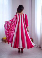 Prazu Fashion Pink And White Roman Silk Embroidery With Digital Print Work Kurta Suit | Grocsy