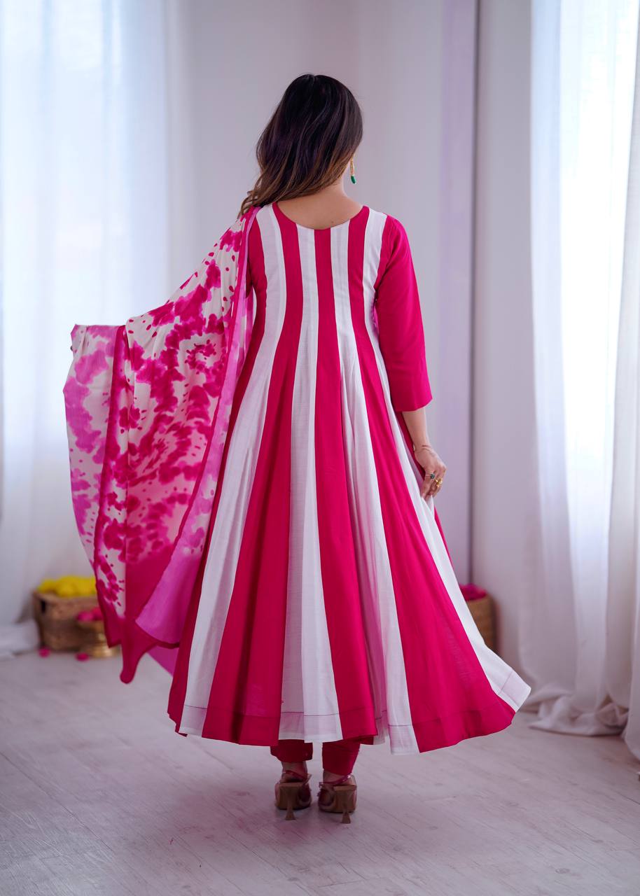 Prazu Fashion Pink And White Roman Silk Embroidery With Digital Print Work Kurta Suit | Grocsy