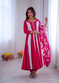 Prazu Fashion Pink And White Roman Silk Embroidery With Digital Print Work Kurta Suit | Grocsy