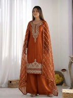 Teeya Creation New latest Trendy Embroidery Beads Work Kurta Sharara Set - Orange | Grocsy