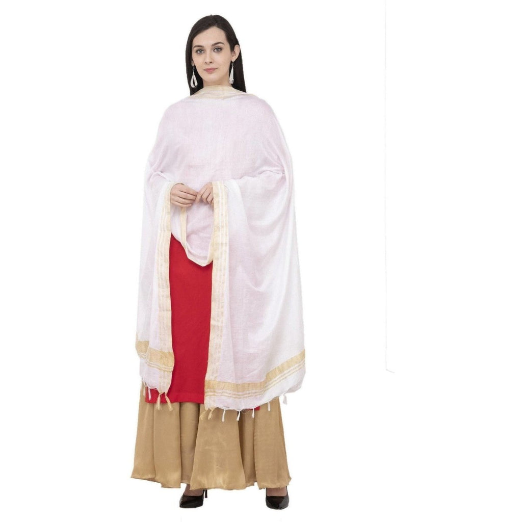 A R Silk Golden Border Regular Dupatta Color White Dupatta or Chunni | Grocsy
