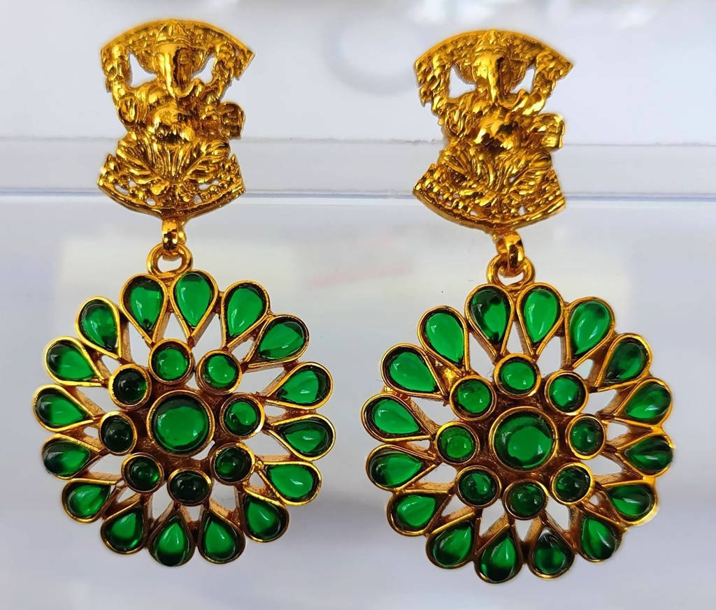 Green Kemp Ganesha Earrings | Grocsy