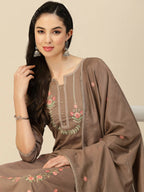 Brown Embroidered Chinon Straight Kurta With Trouser & Dupatta - Salimar | Grocsy