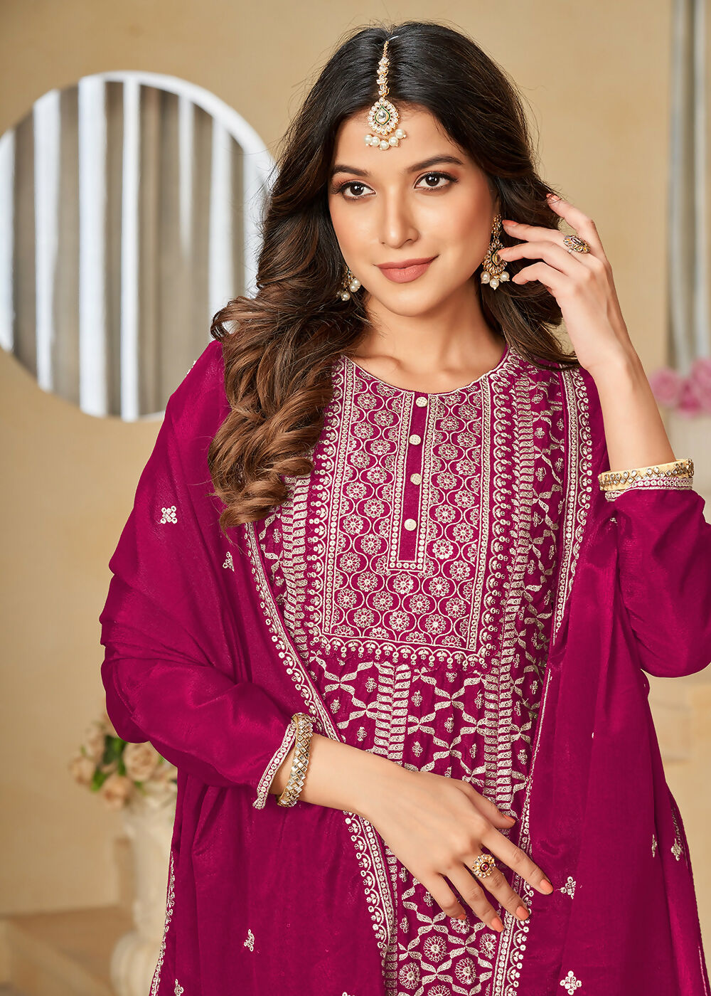 Chinnon Rani Pink Embroidered Palazzo Salwar Suit - Emponline | Grocsy