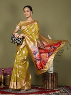 Shree Shyam Fashion Linen Cotton Mhendi Green Saree | Grocsy
