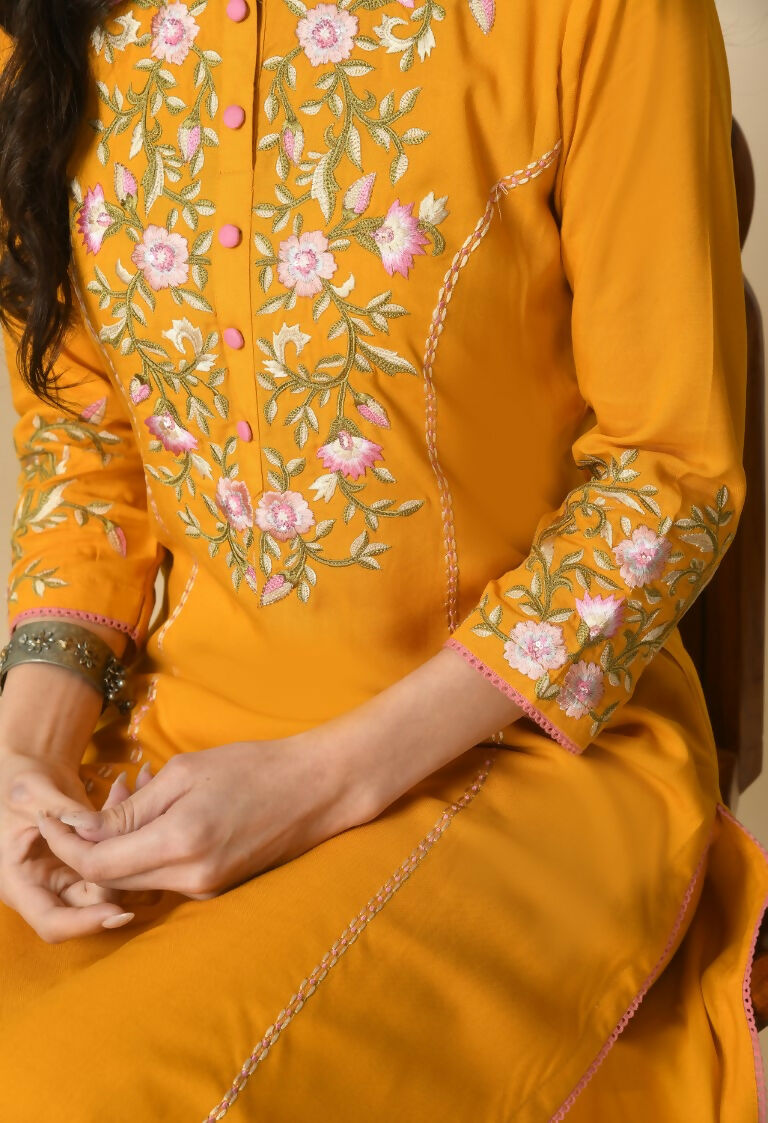 Joban Fashion Yellow Cotton Rayon Kurta Set | Grocsy