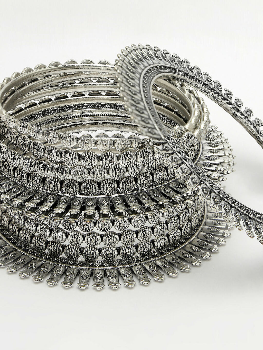 NVR Women's Set of 6 Silver-Toned German Silver Oxidised Bangles | Grocsy