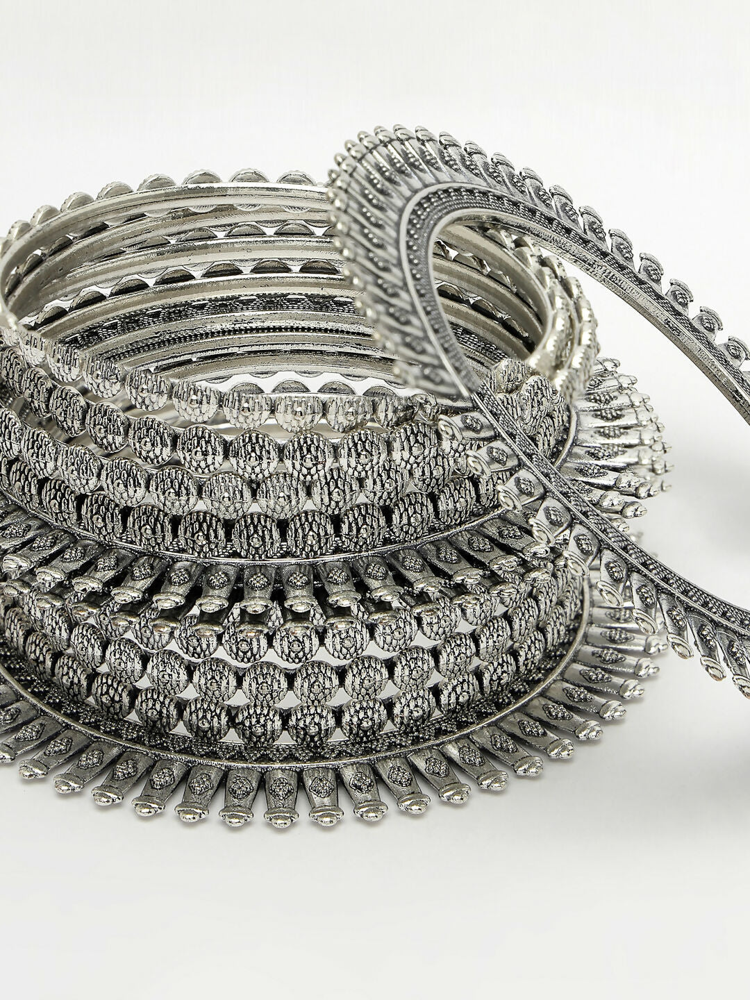 NVR Women's Set of 6 Silver-Toned German Silver Oxidised Bangles | Grocsy