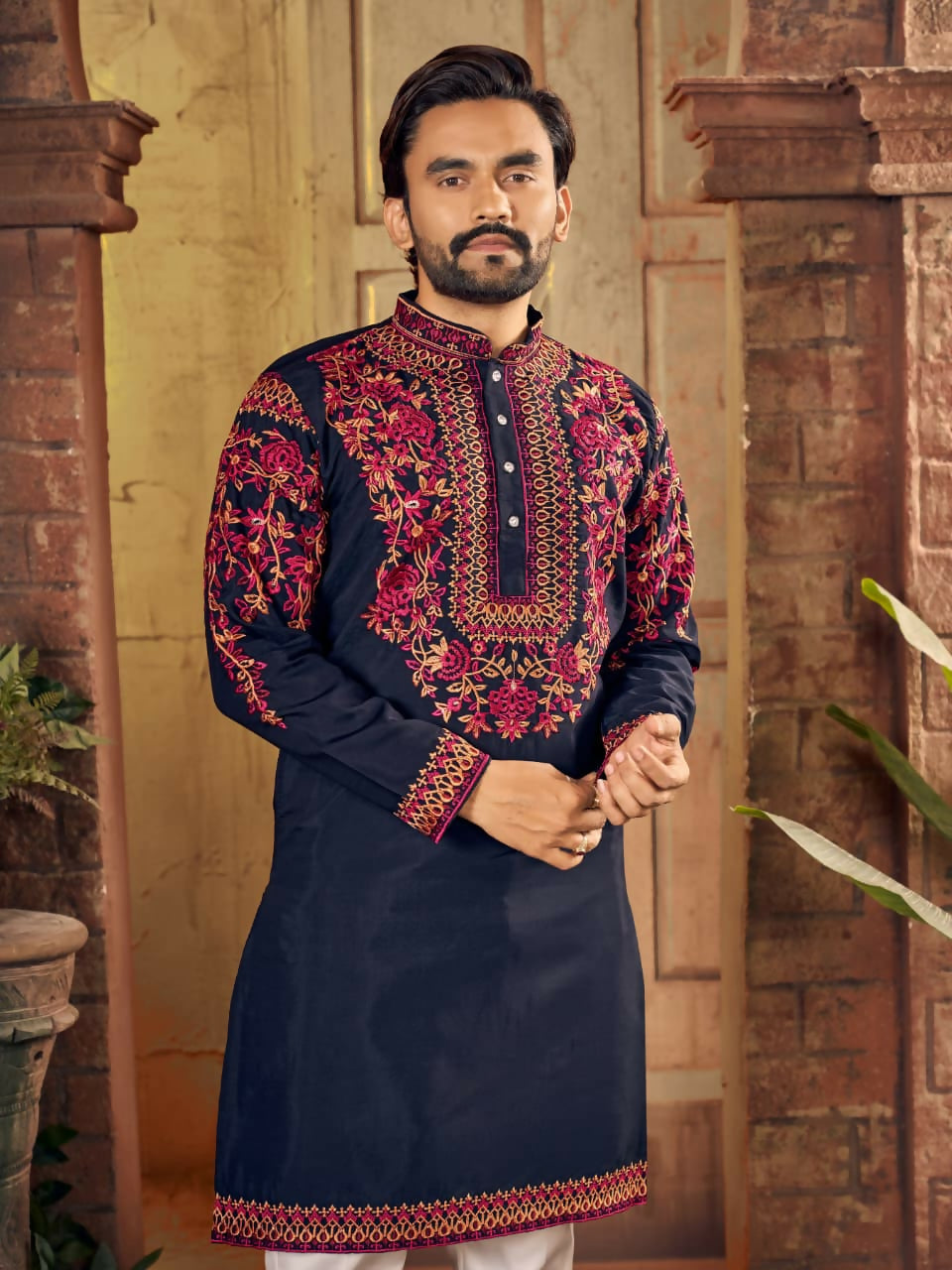 Anaita Blue Multi Thread Work Silk Straight Kurta | Grocsy