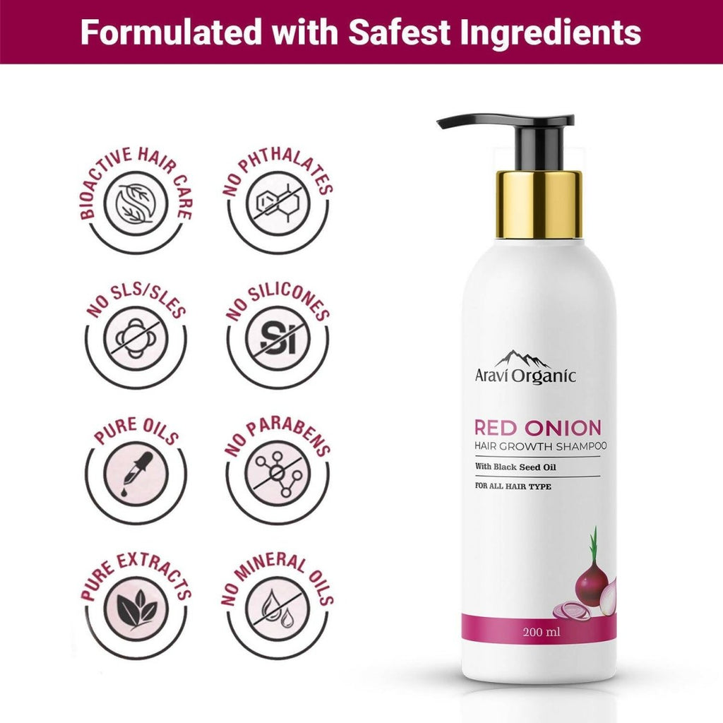 Aravi Organic Onion Hair Shampoo for Hair Growth and Hair Fall Control | Grocsy
