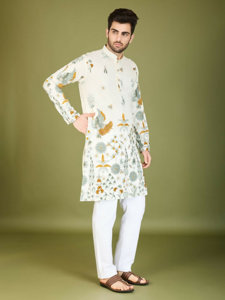 Vastranavya Exclusive Wedding Wear Viscose Rayon Thread Embroidered Work Kurta | Grocsy