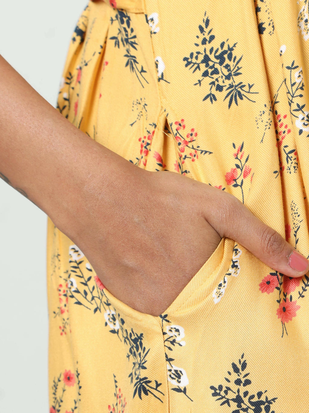 Manet Three Fourth Maternity Dress Floral Print With Concealed Zipper Nursing Access - Yellow | Grocsy