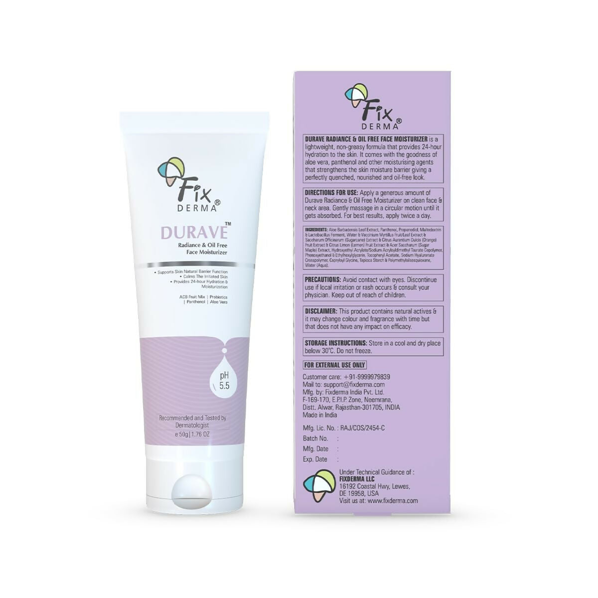 Fixderma Durave Radiance & Brightening Oil Free Face Moisturizer with Probiotics | Grocsy