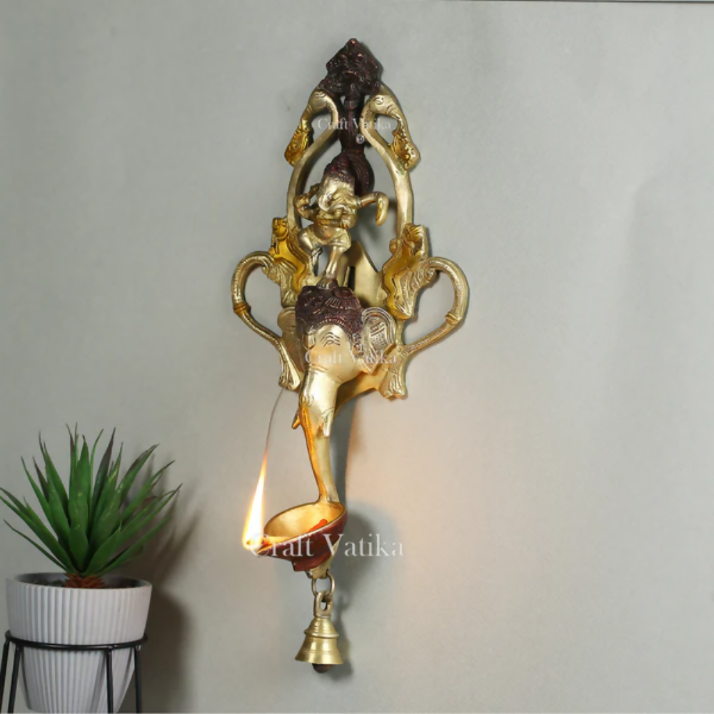 CraftVatika Ganesha Design Spiritual Brass Bell Oil Diya Lamp | Grocsy