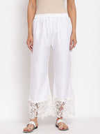 Myshka Women's White Cotton Solid Casual Trouser | Grocsy